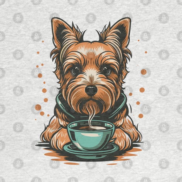 Yorkshire Terrier Drinking Coffee by Graceful Designs